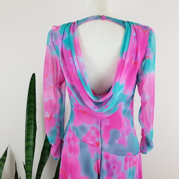 VTG 70s Miss Elliette Watercolor Chiffon Dress - Picture 11 of 14